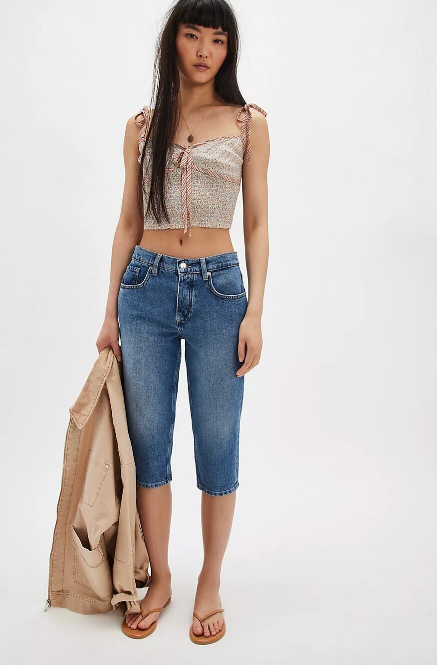 NWT Free People Sun City High-Rise Capri Jeans Womens 26 Blue Medium Wash